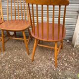 Set of 4 vintage beech chairs with teak seat