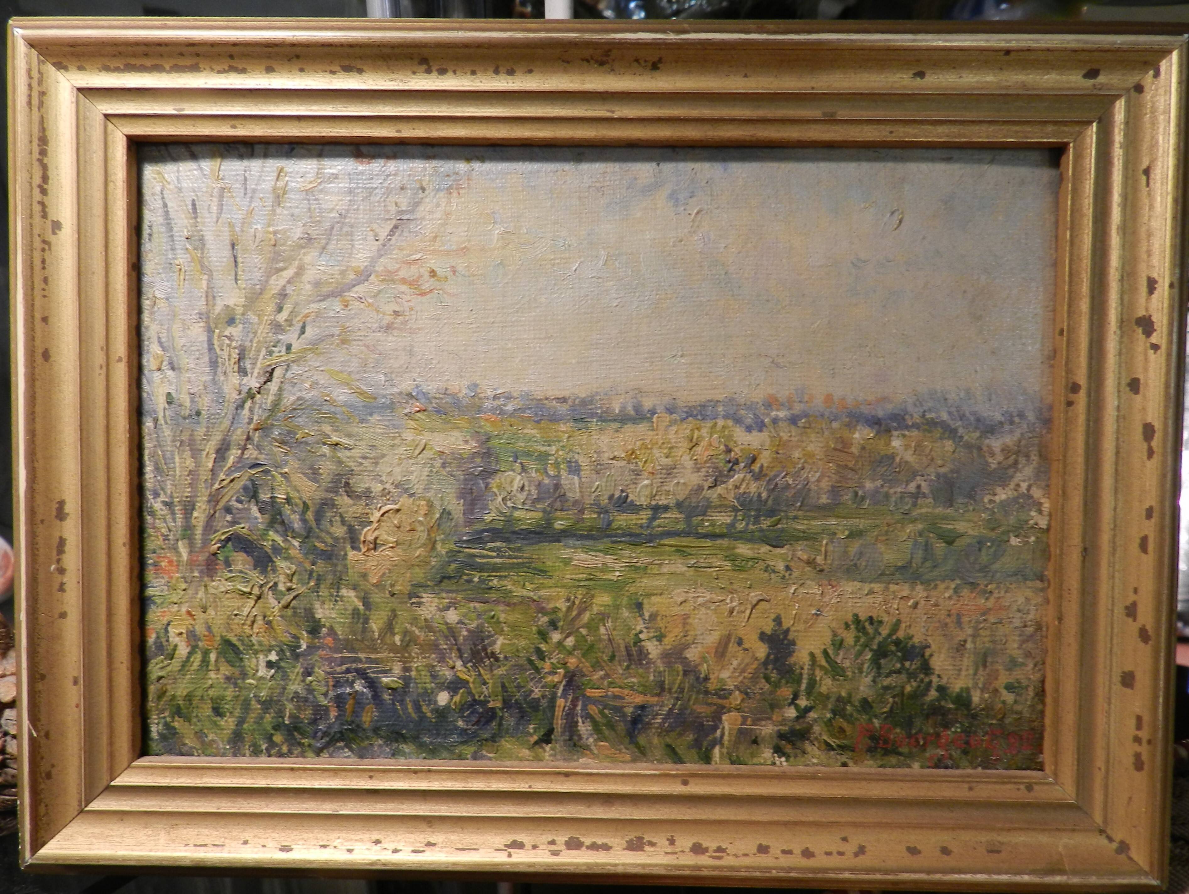 Oil painting on hardboard from 1922 signed Georges Bourgeot
