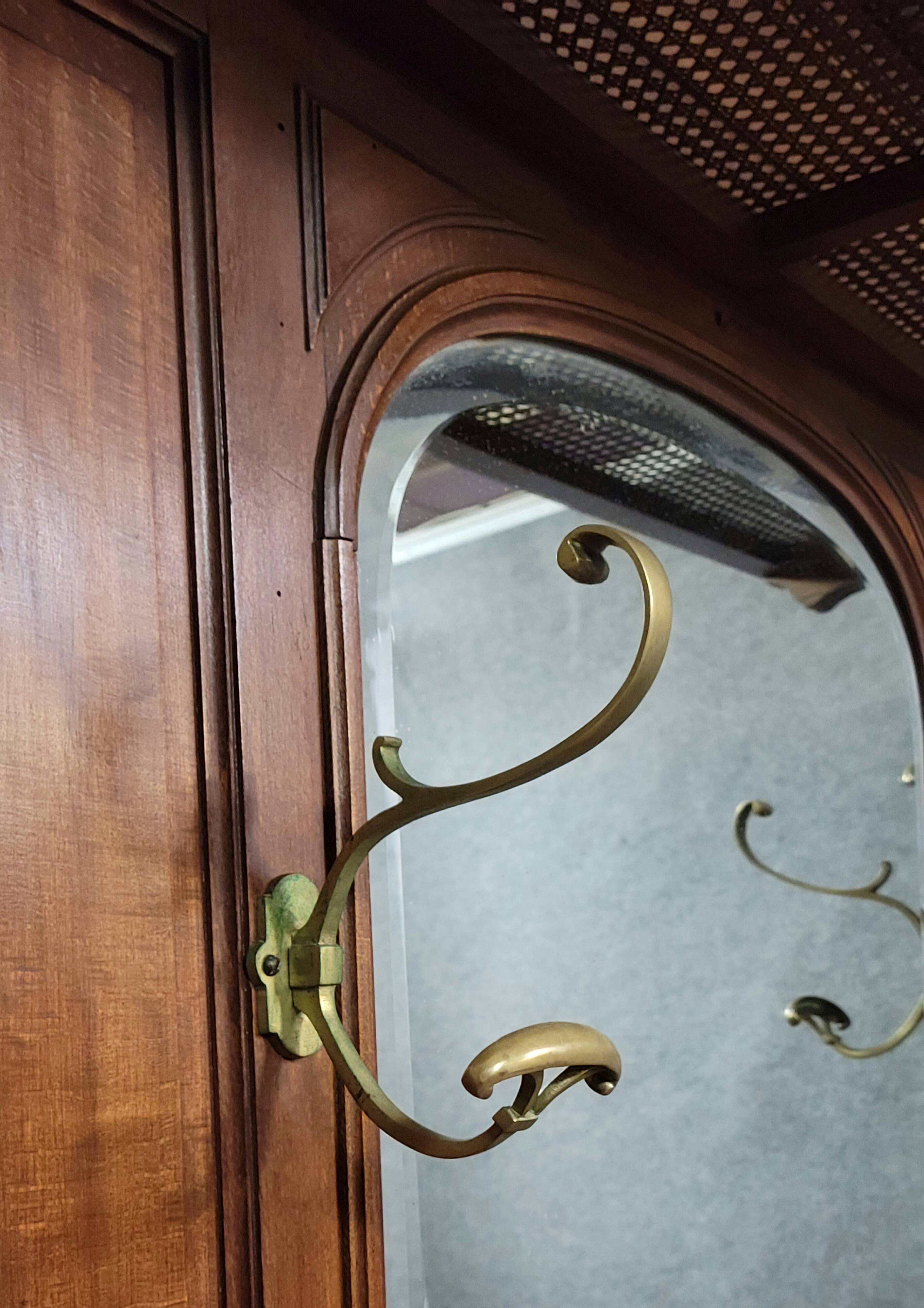 Important antique coat rack in solid walnut