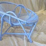 Blue painted rattan armchair