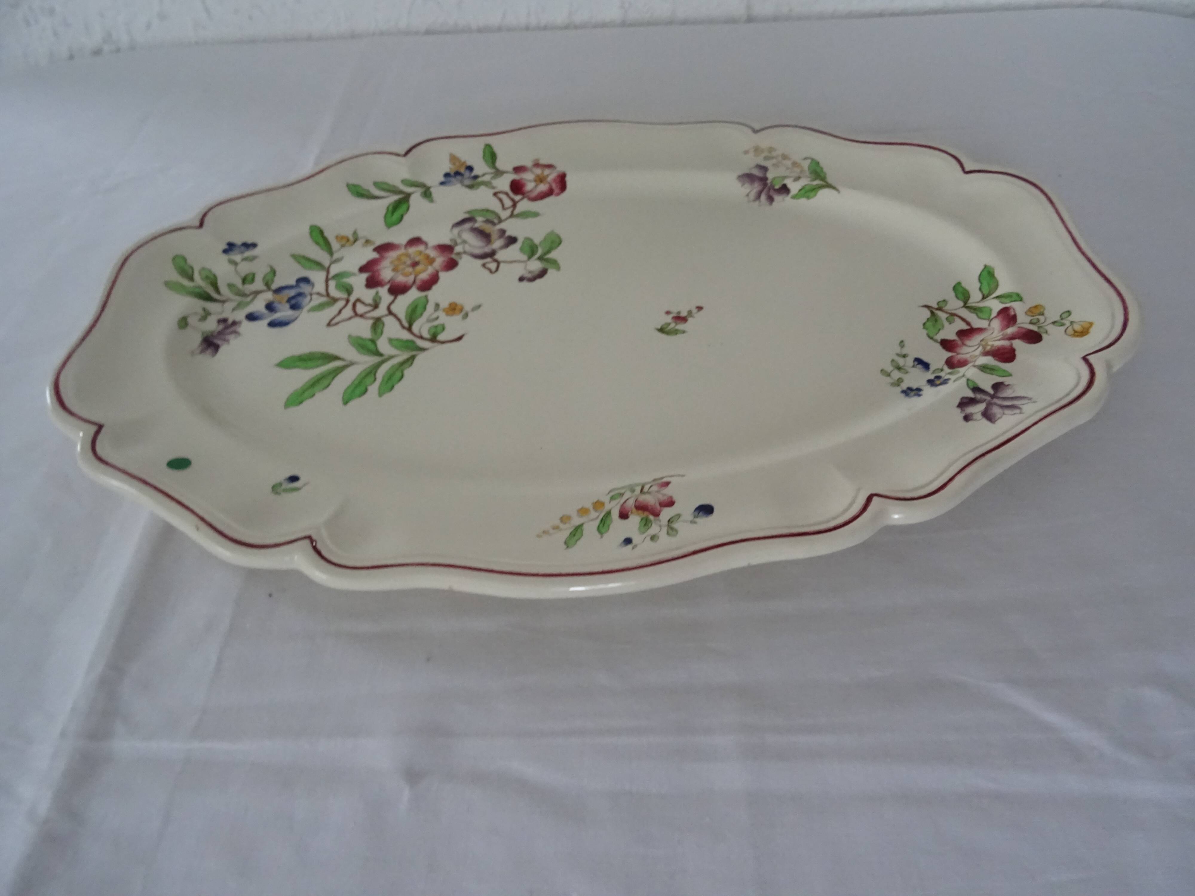 Oval dish Sarreguemines faience old flower decoration Strasbourg
