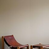 Francesco Lucianetti, Lounge chairs in leather and elm, Italian modern, 1960s