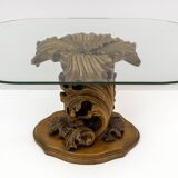 Mid-Century Modern Italian Carved Wood Base Large Curls and Leaves table