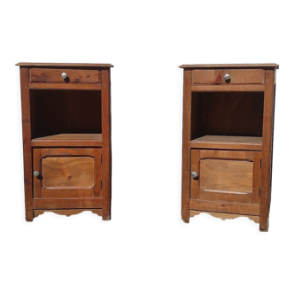 Pair of bedside tables sideboards one door one drawer in rustic fir art deco