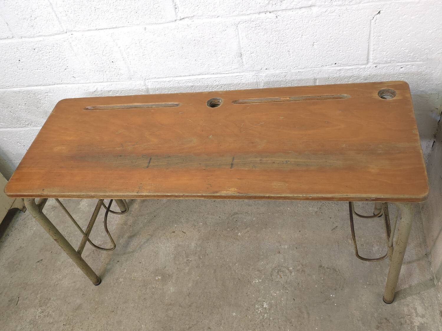 1960s double school desk in oak