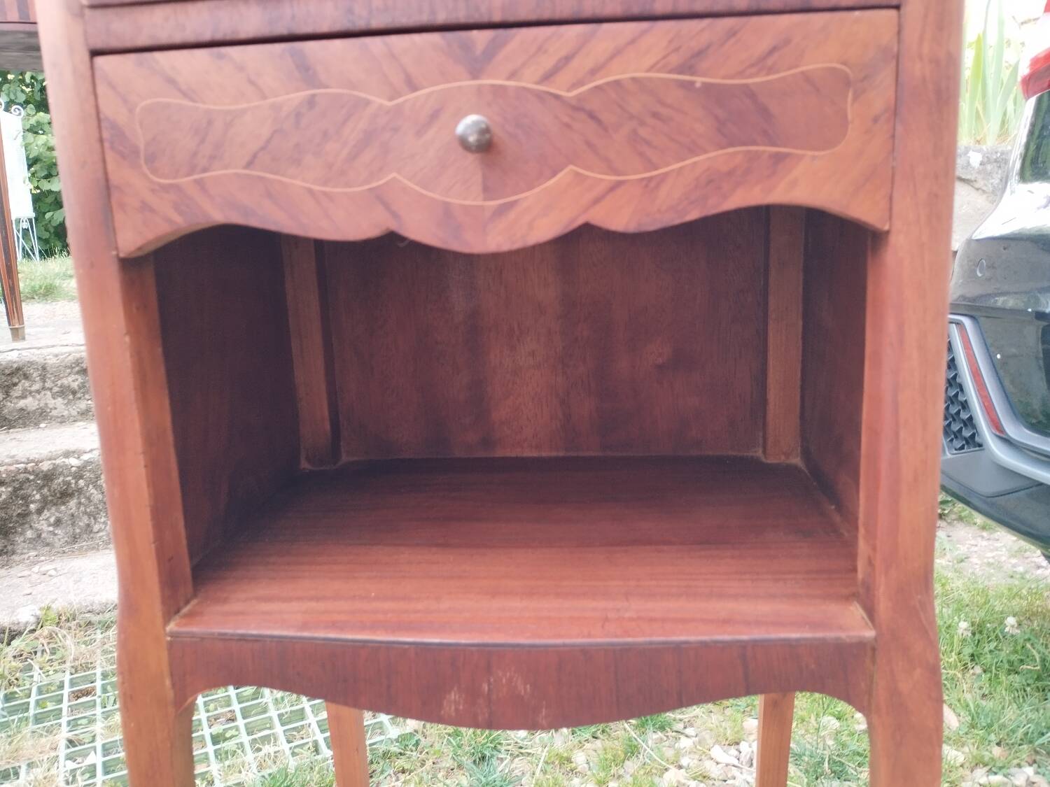 Pair of Louis XVI style marquetry bedside tables