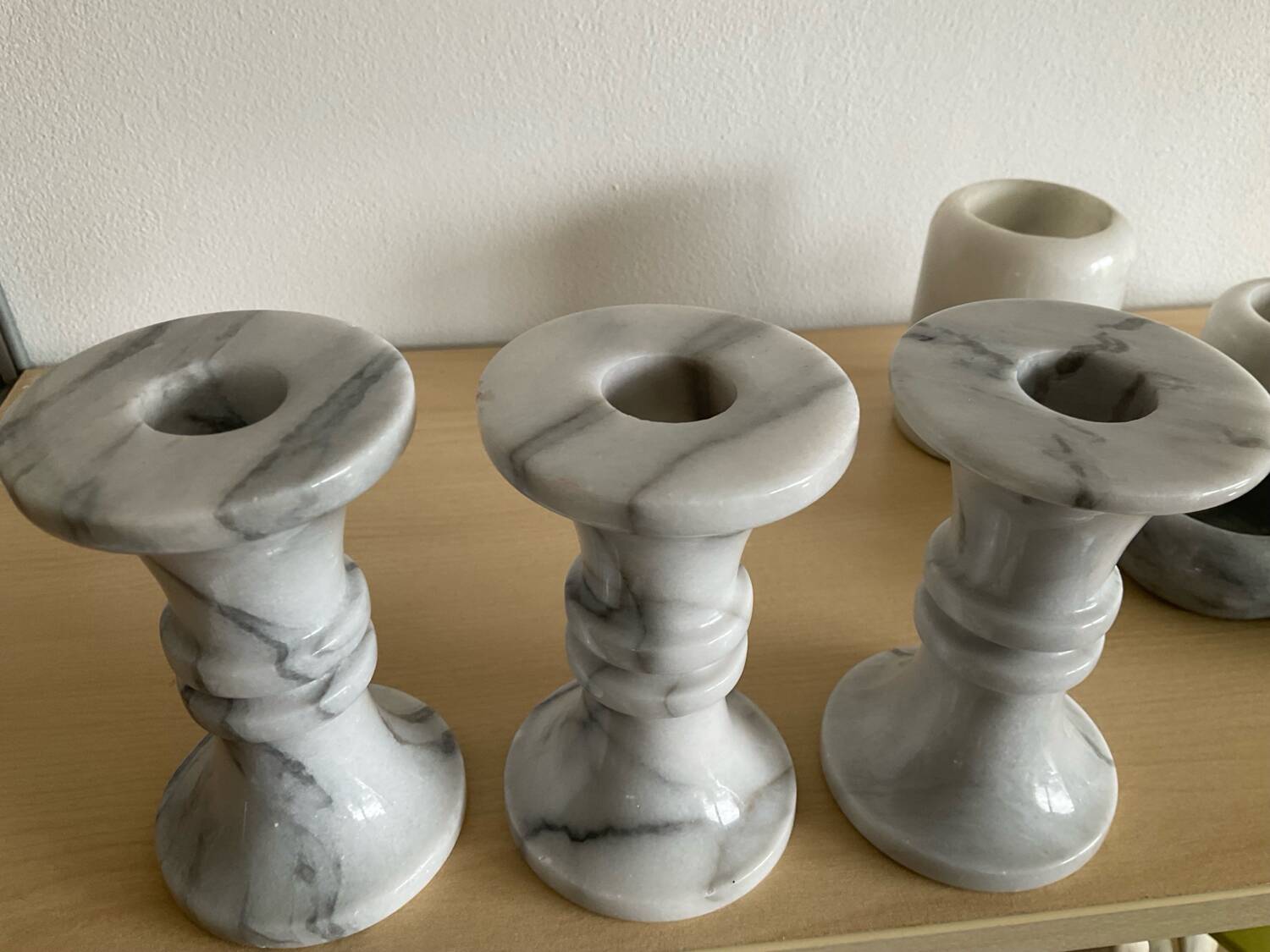 Set of 11 Carrara marble candlesticks from the 70s