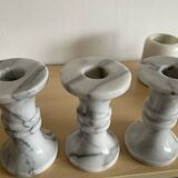 Set of 11 Carrara marble candlesticks from the 70s