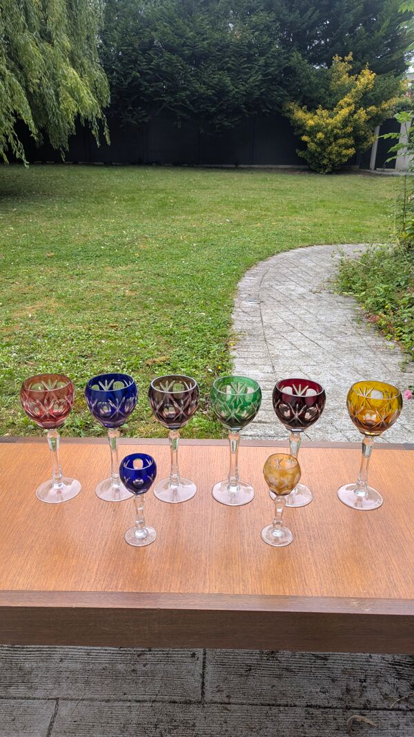 Lot verres Roemer en cristal taillé doublé (verres à vin du Rhin)