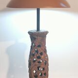 Large carved wooden lamp and mushroom lampshade