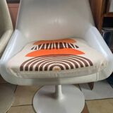 70s set of tulip-legged armchair and stool