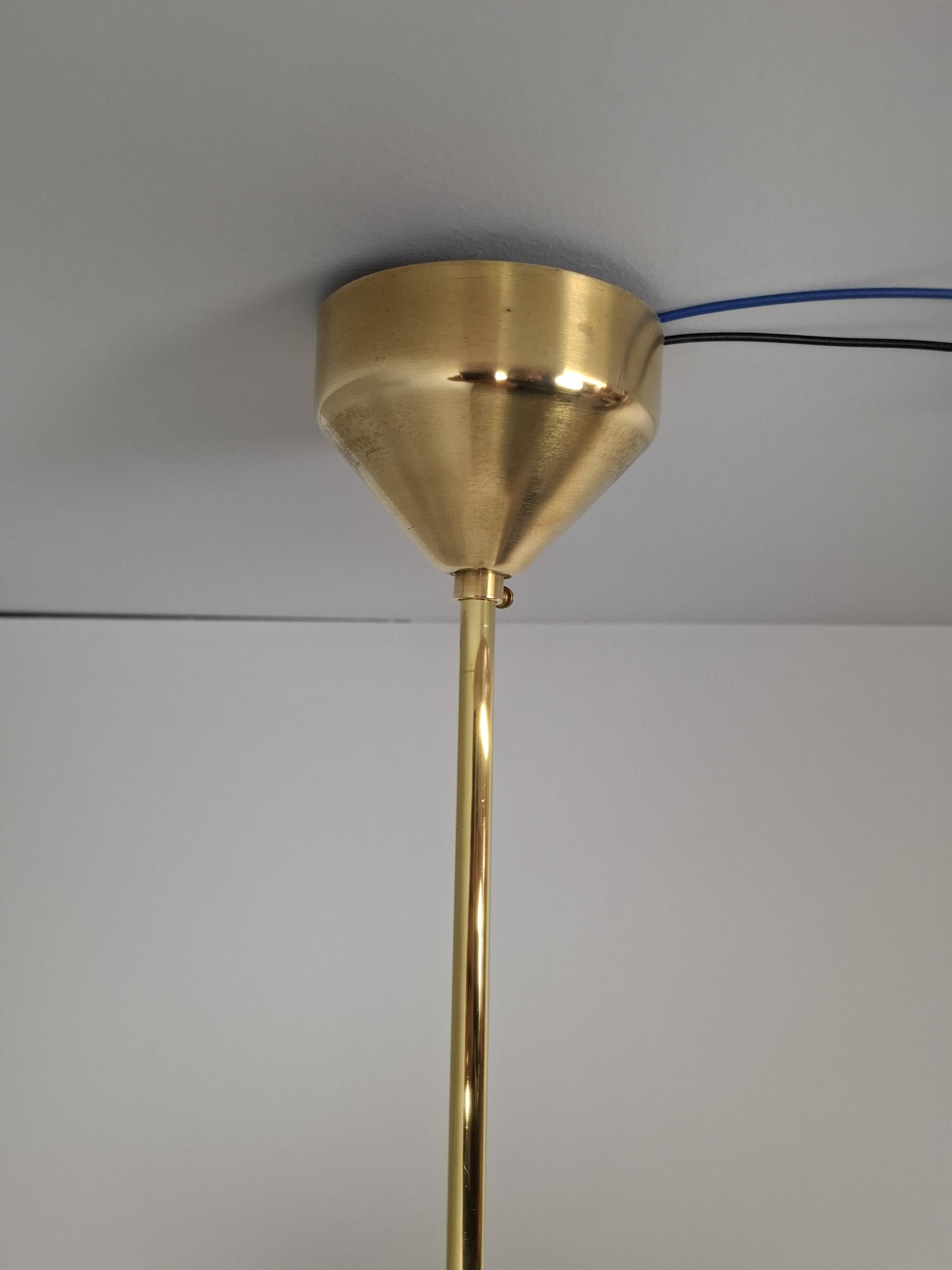 Napako Midcentury Modern Pendant Lamp in Opaline Glass and Brass, Czechoslovakia