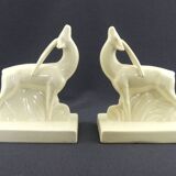 Onnaing, paire de serre-livres antilopes en craquelé Art Déco