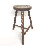 Vintage tripod stool in solid wood beaded legs