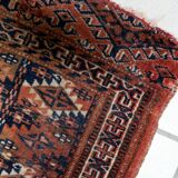 Handmade antique Turkmen Yomud collectible mat rug 40cm x 51cm, 1900s