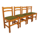 Set of 4 vintage chairs in pine and khaki green bouclette fabric from the 70s