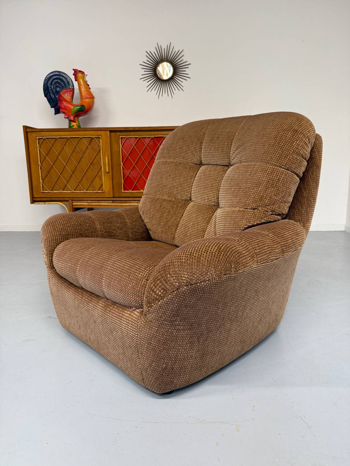 Old vintage 60s fabric lounge chair