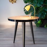 Guéridon tripode, table d'appoint en bois et métal gainé, années 1950