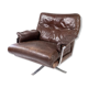 Chaise facile rembourrée avec cuir brun patiné et cadre en métal, conçu par Arne Norell