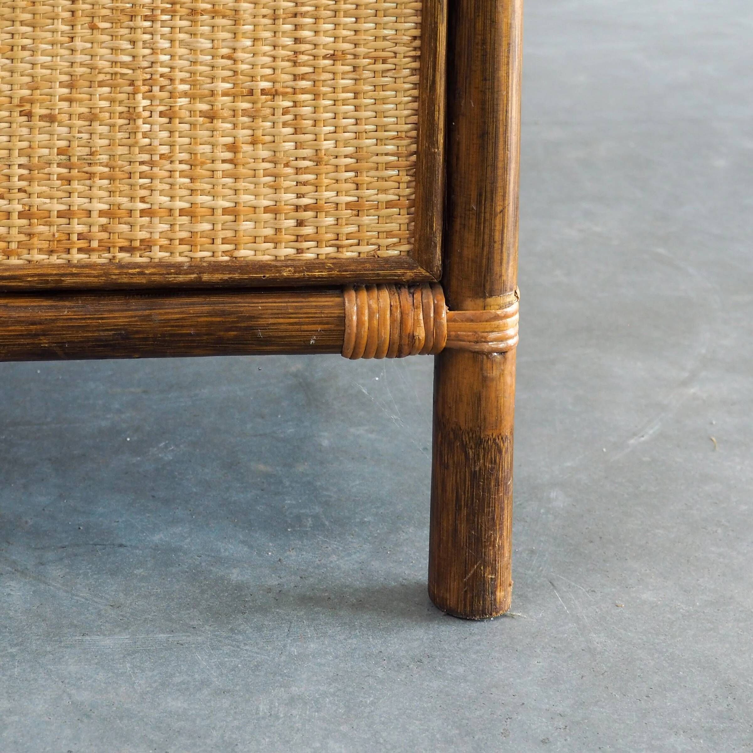 Vintage rattan & woven cane cabinet with 2 doors