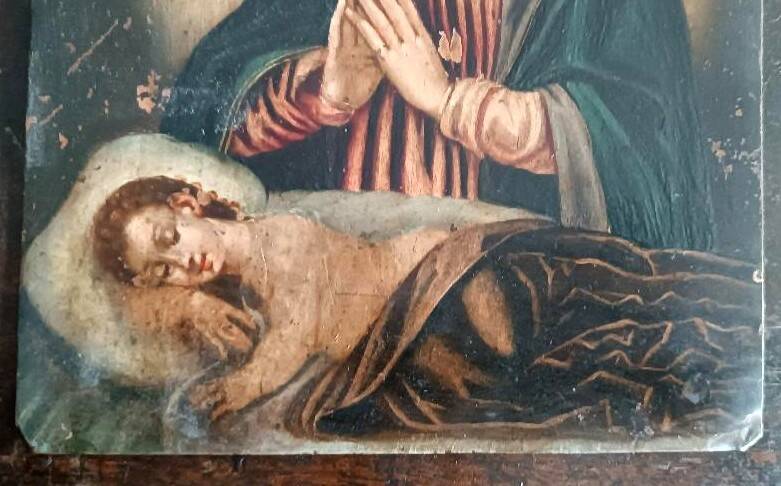 Antique painting on copper - 17th/18th century - Virgin and Child asleep