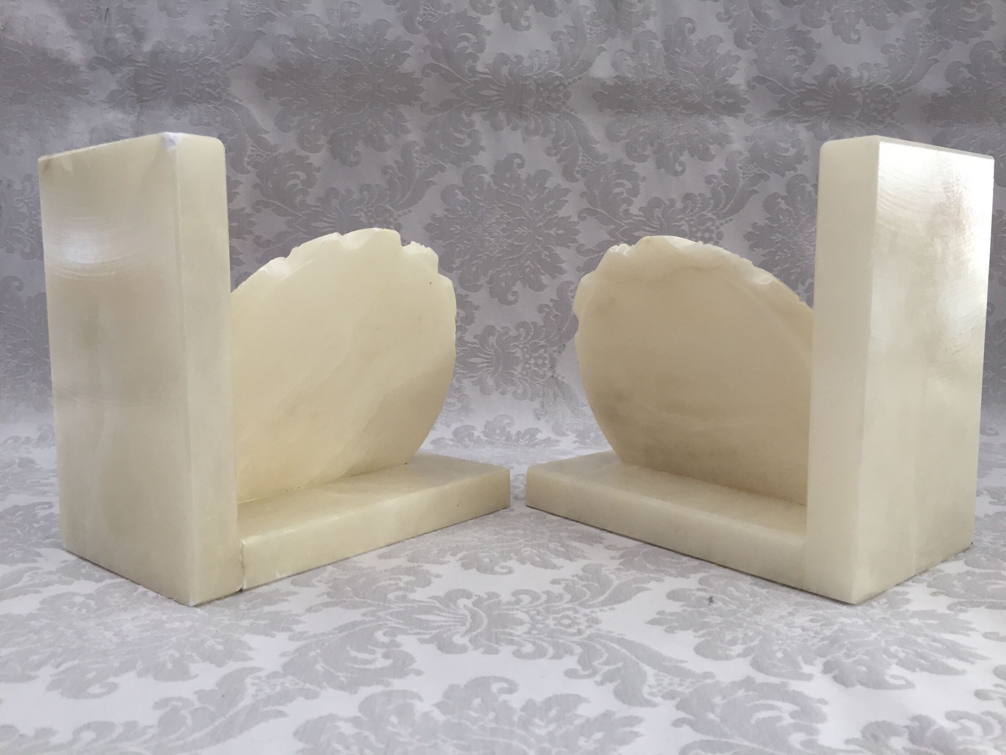 Pair of vintage alabaster bookends decor flower 1970