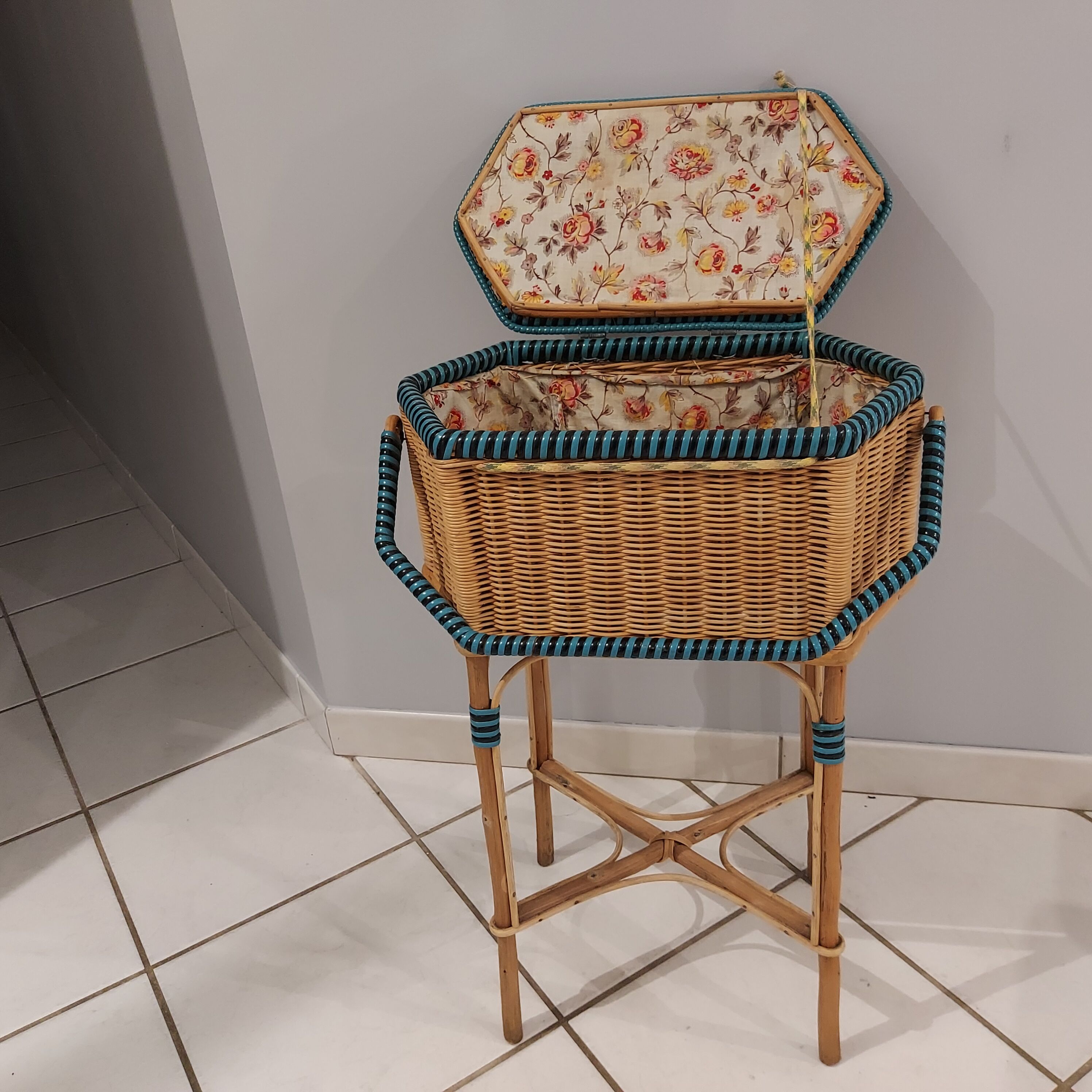 Vintage rattan sewing box 1950s
