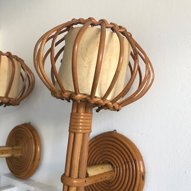 Pair of vintage rattan applies