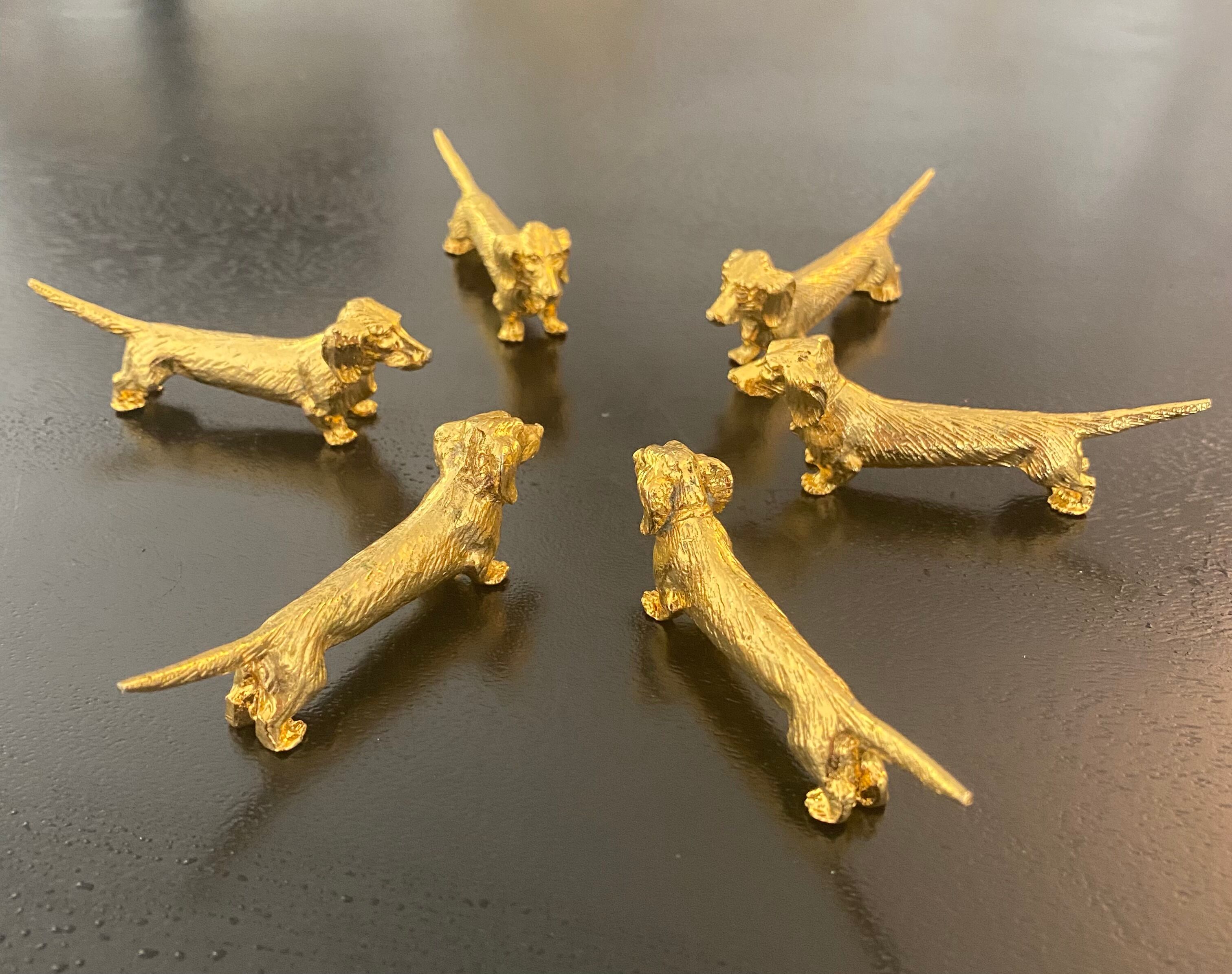 6 knife holders Dachshunds gilded metal