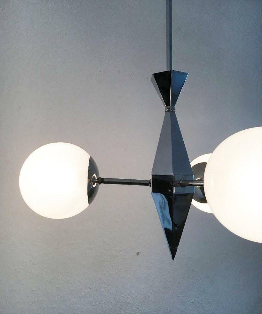 Art Deco Metal and Glass Chandelier