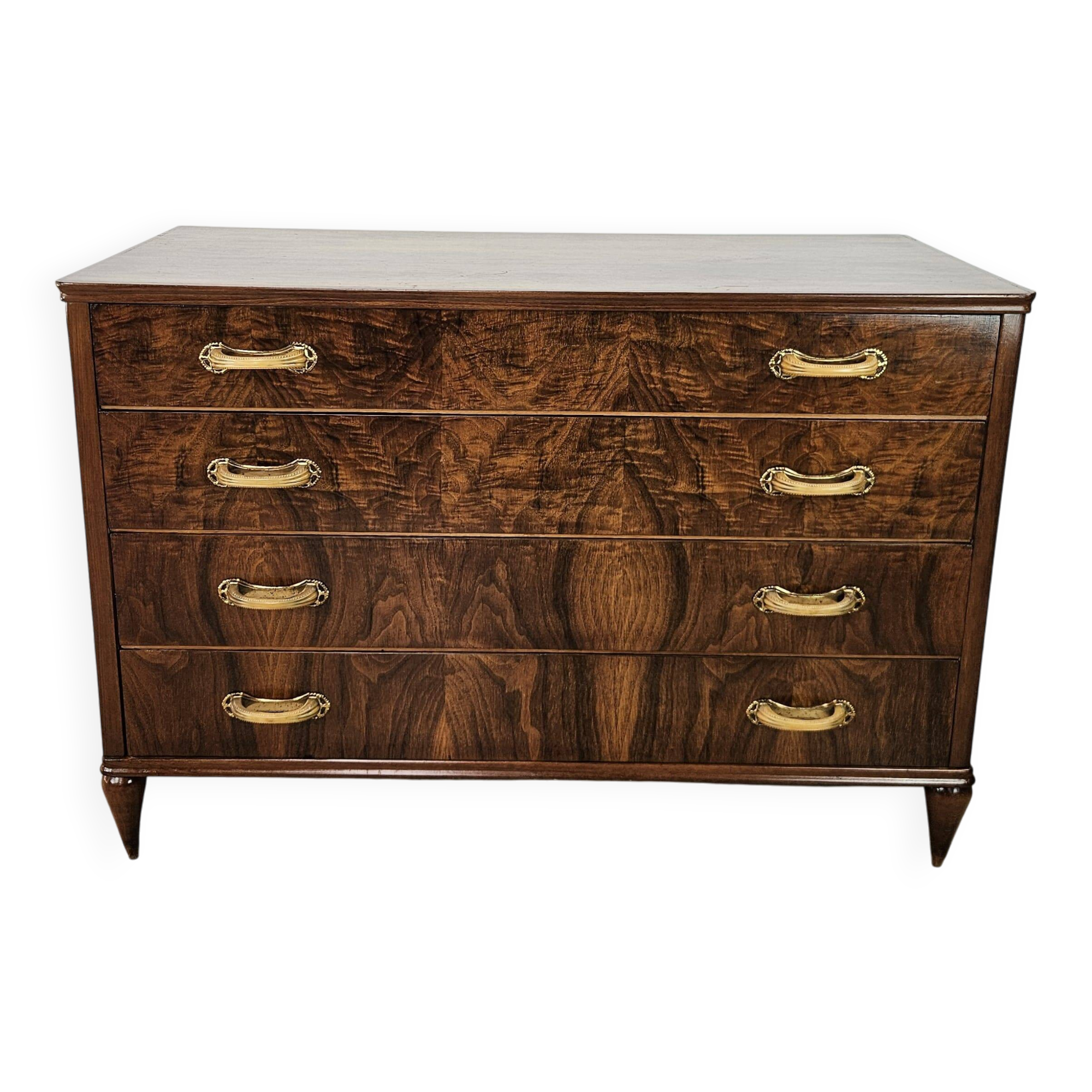 Art Decò chest of drawers in walnut burl with four drawers
