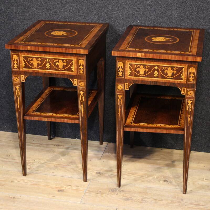 Pair of Louis XVI style inlaid bedside tables from the 20th century