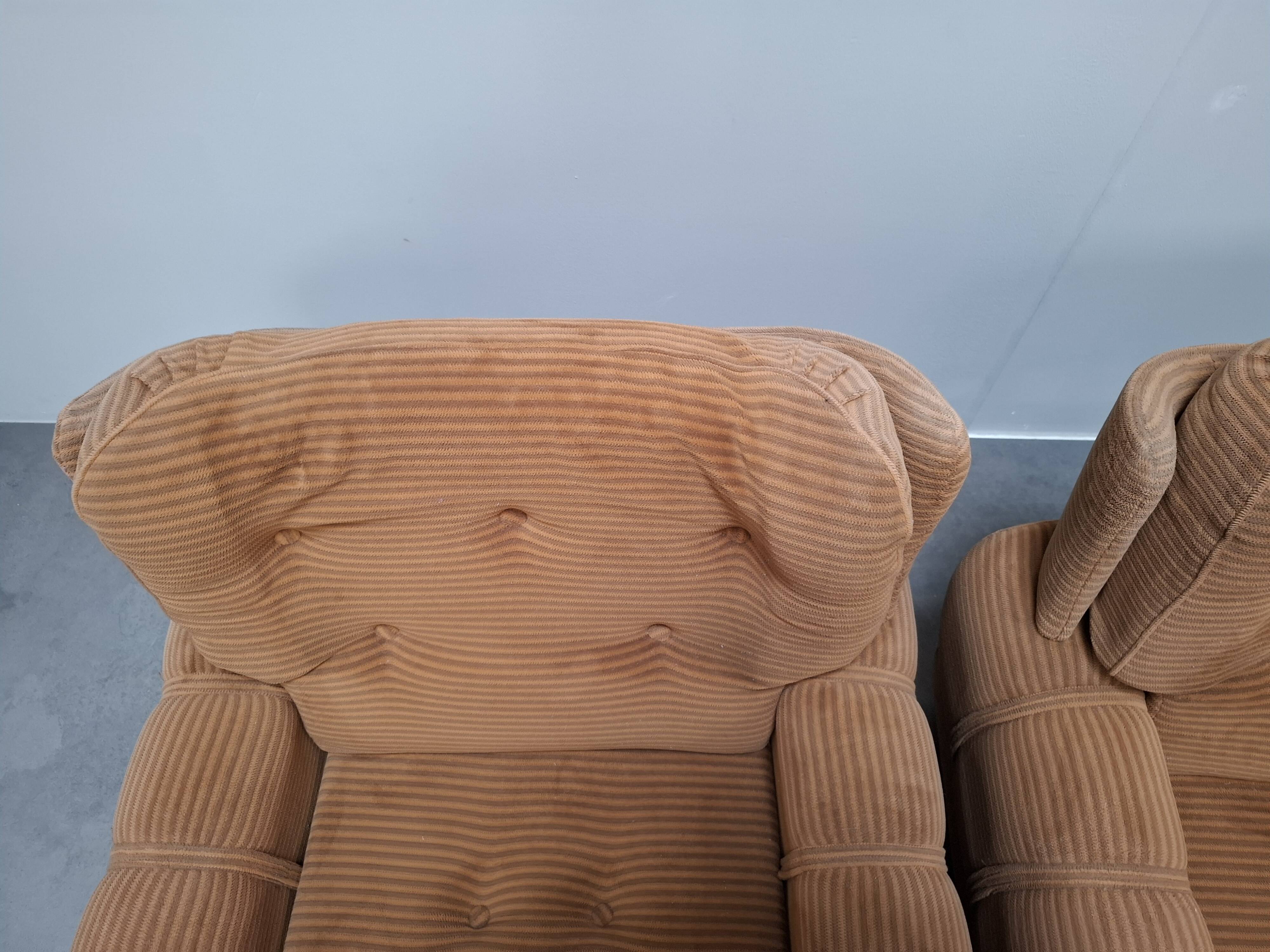 Pair of Czech TON Armchairs, 1985, Mid-Century Upholstered Lounge Chairs