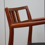 Vintage armchair in teak and black leather - Model 64 - Möller - Denmark '60's