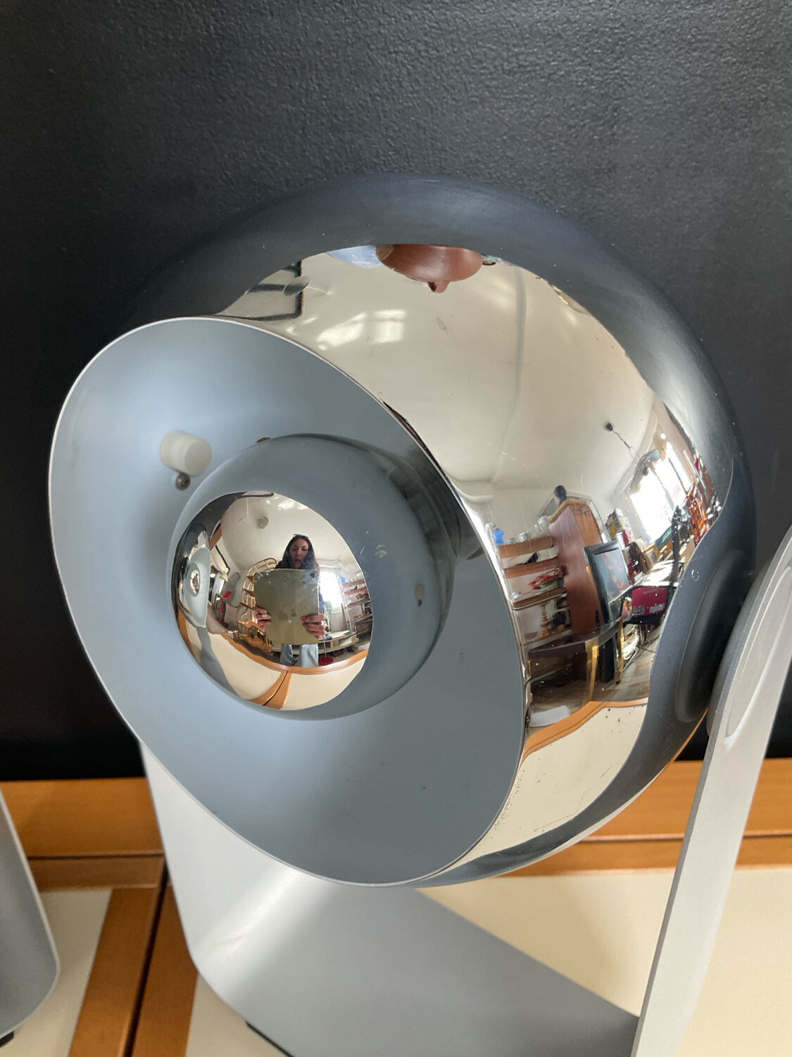 Pair of Eyeball lamps in chrome metal and aluminium