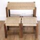 Ensemble de 3 tabourets vintage bois et corde
