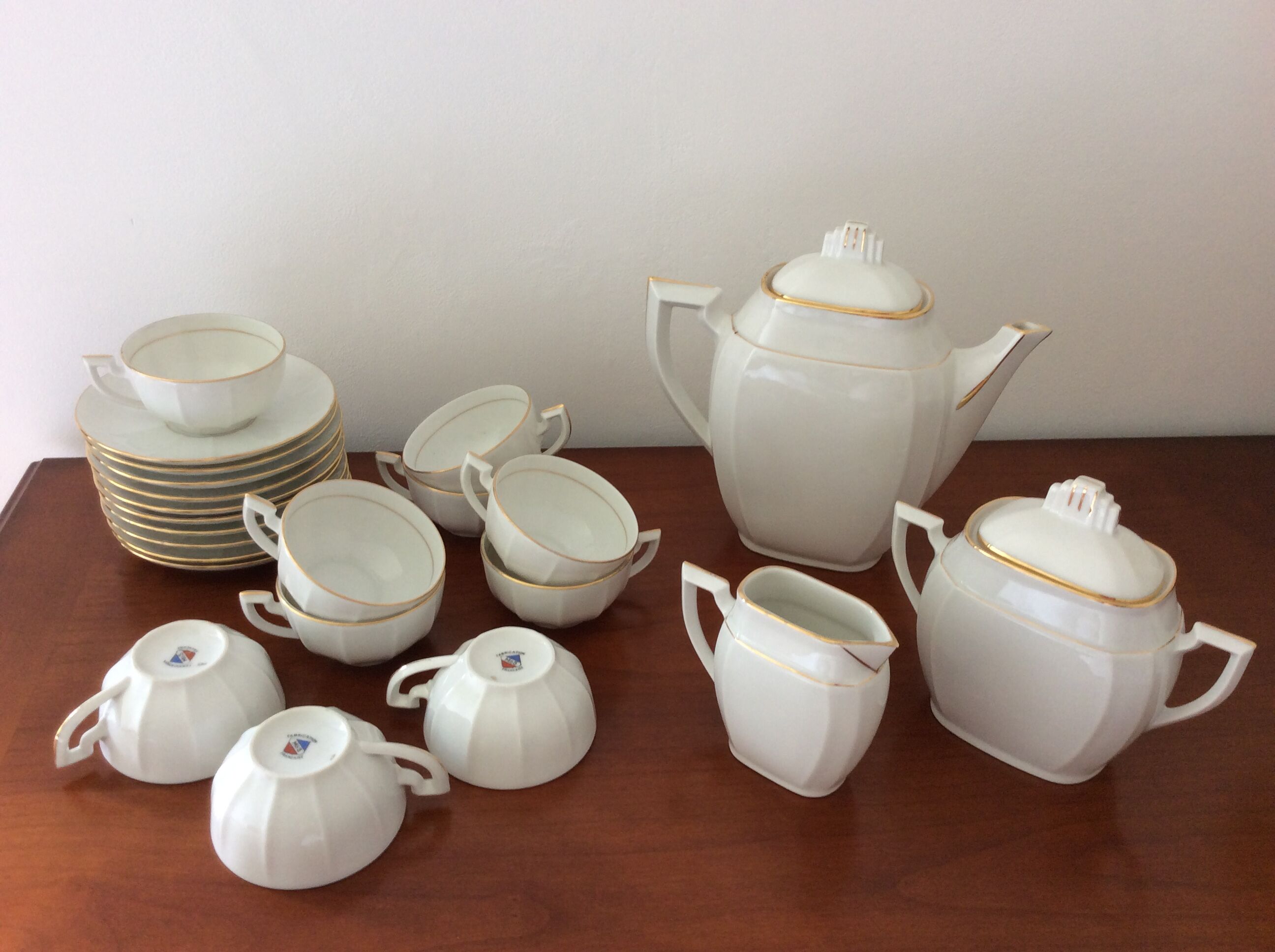 Service à café porcelaine M&S Fabriqué en Berry avec pâte de Limoges Art déco