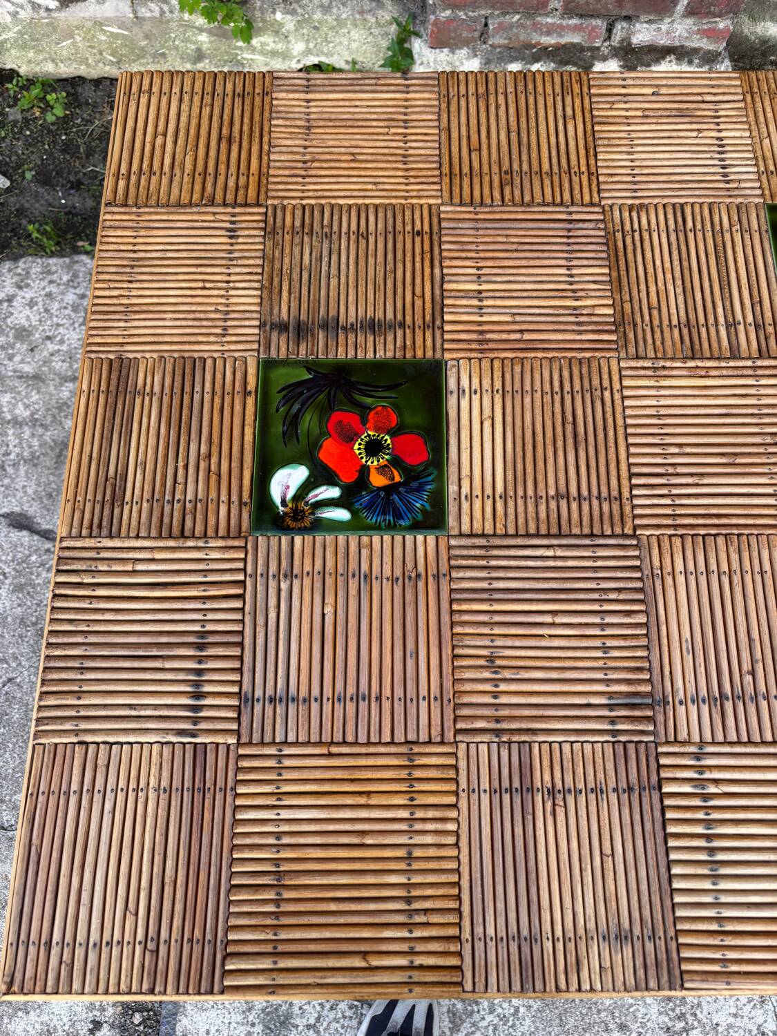 Vallauris rattan kitchen table with tiles