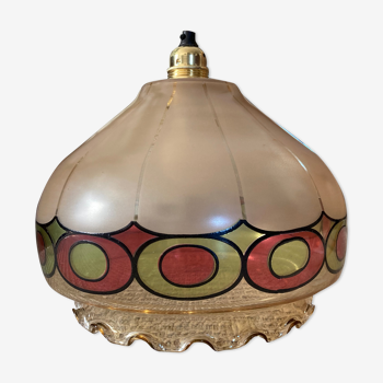 Lustre suspension vintage en verre année 70