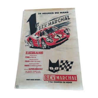 Old canvas poster of the 24h00 of le mans advertisement of 1967 sèv marshall