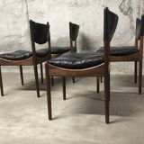 Set of 4 Rio palisander & black leather chairs, Modus model, by Kristian Vedel for Soren Willadsen