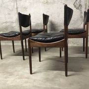 Set of 4 Rio palisander & black leather chairs, Modus model, by Kristian Vedel for Soren Willadsen