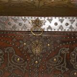 17th century studded leather travel trunk, richly decorated