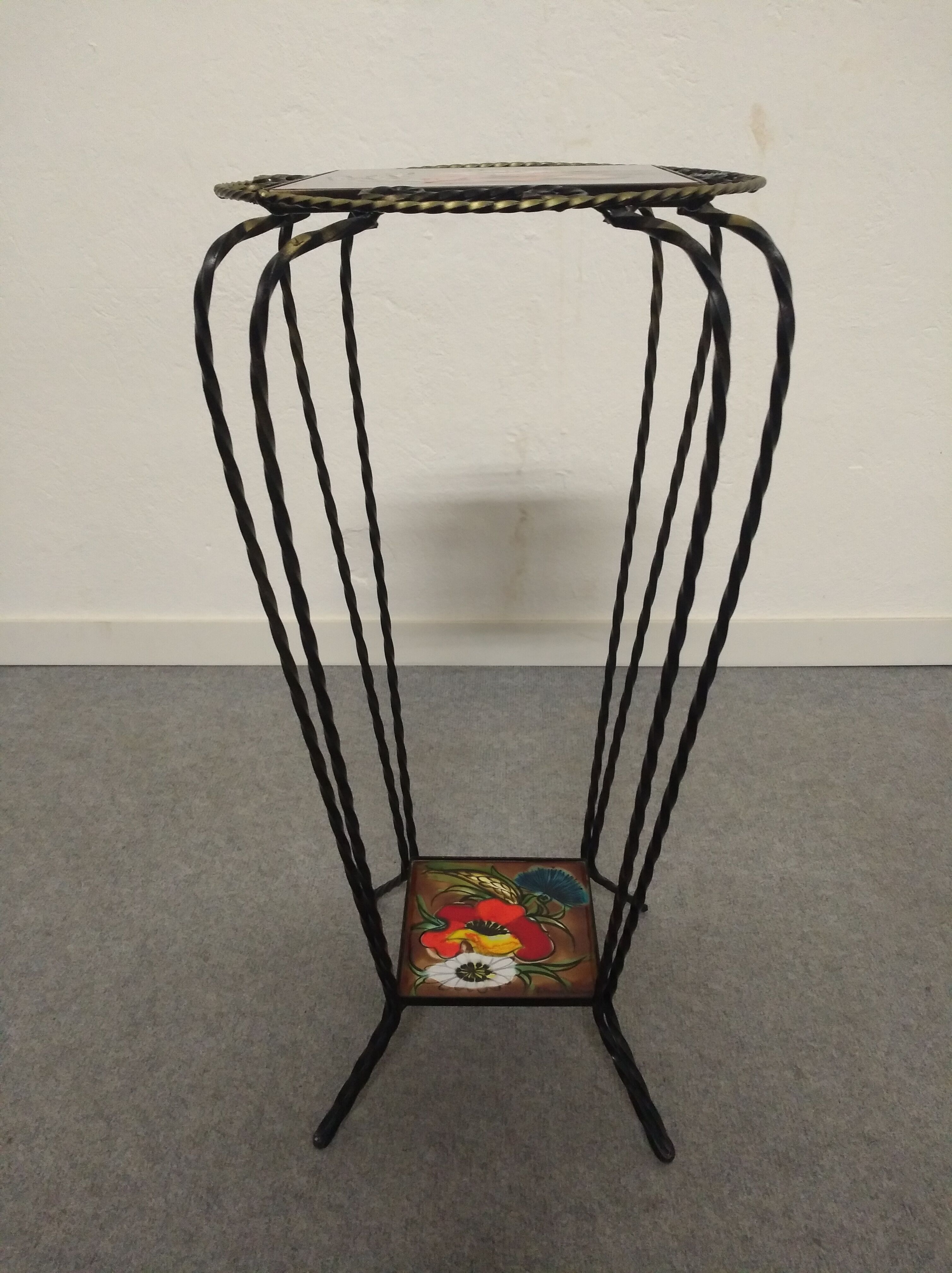 Vallauris wrought iron and ceramic side table