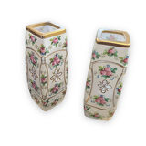 Pair of vases in enamelled and gilded crystal Rose motifs