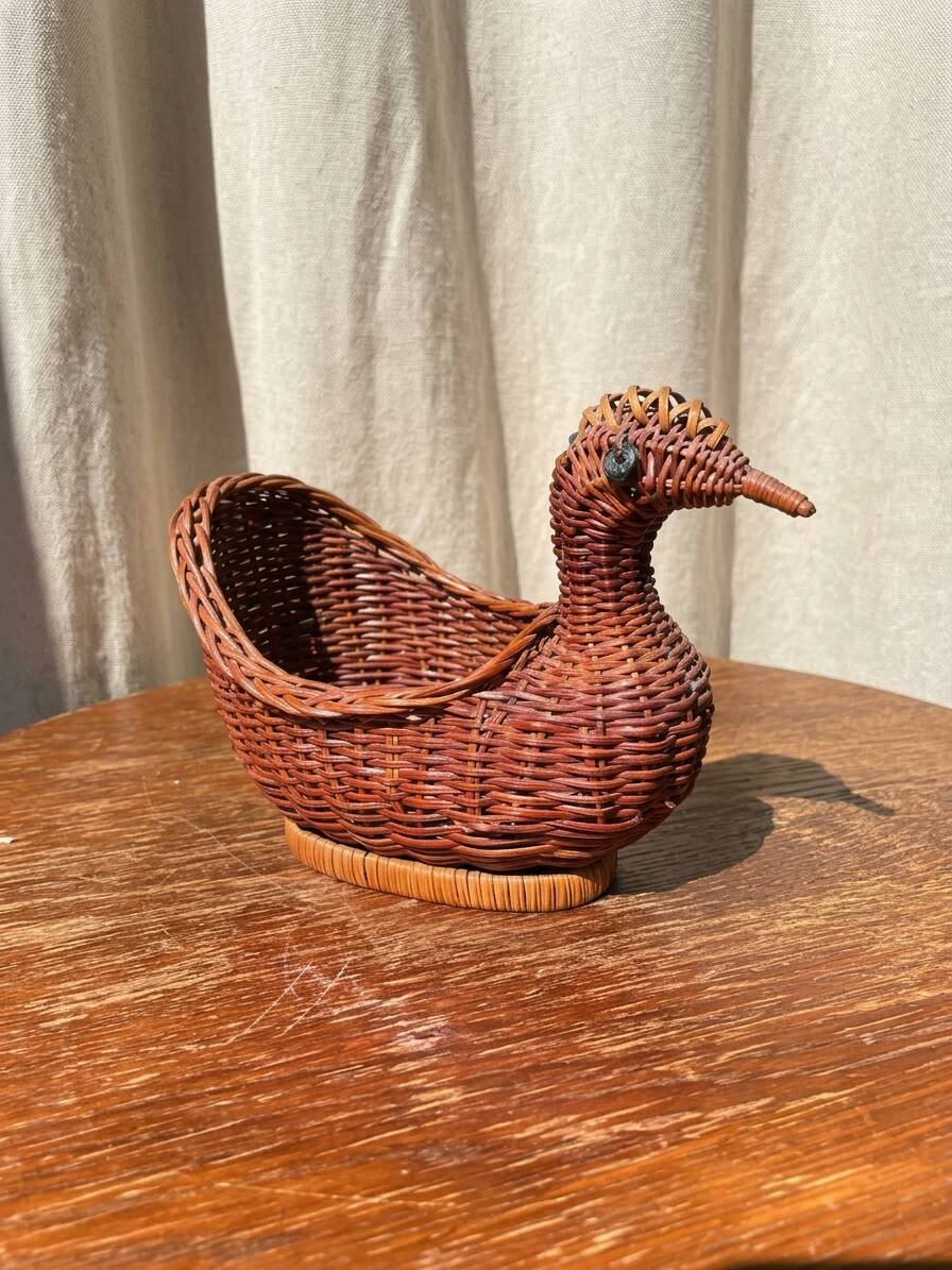 Panière / corbeille en osier en forme de canard (vintage)