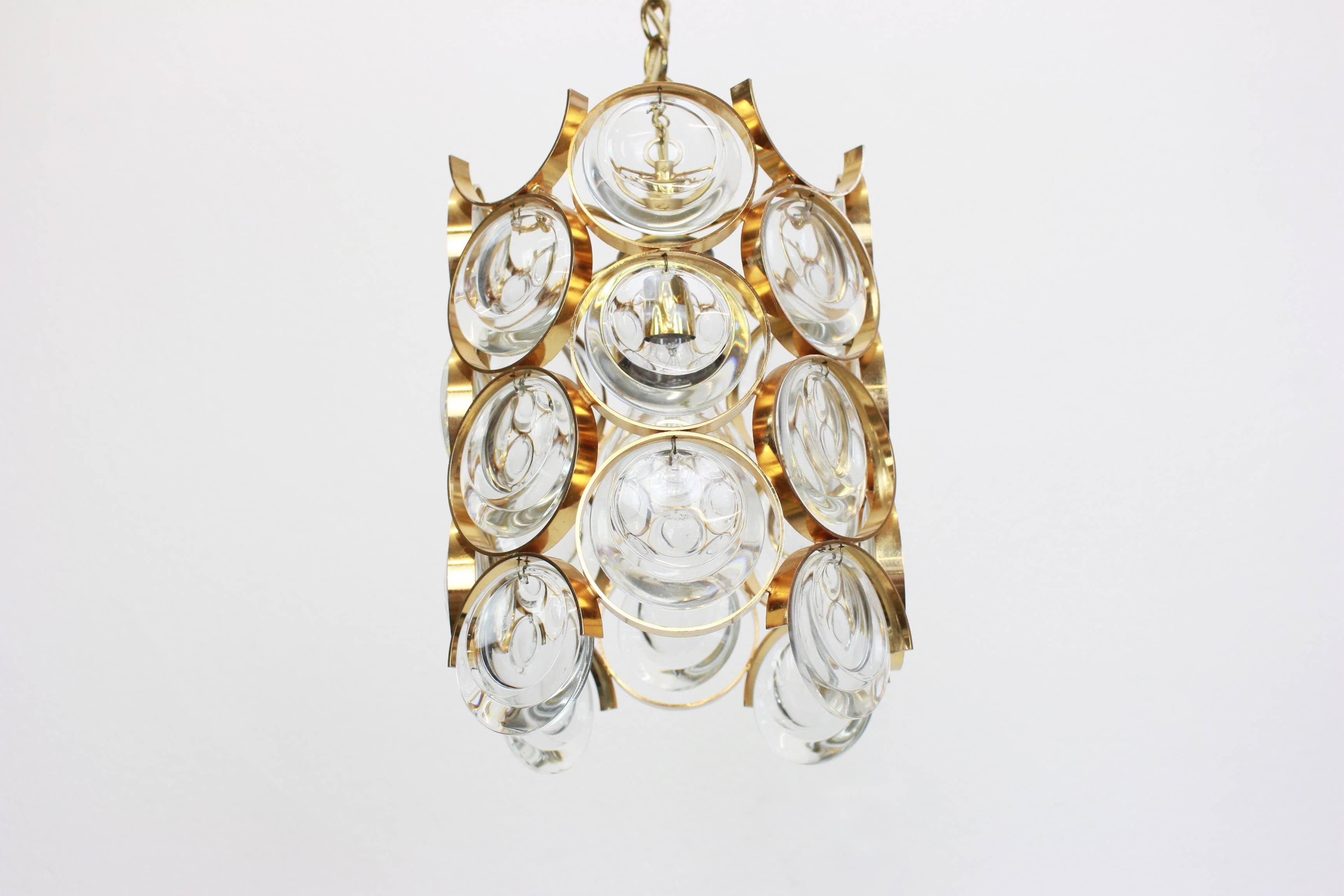 Pair of small golden brass pendants, Sciolari design for Palwa, Germany, 1970s.