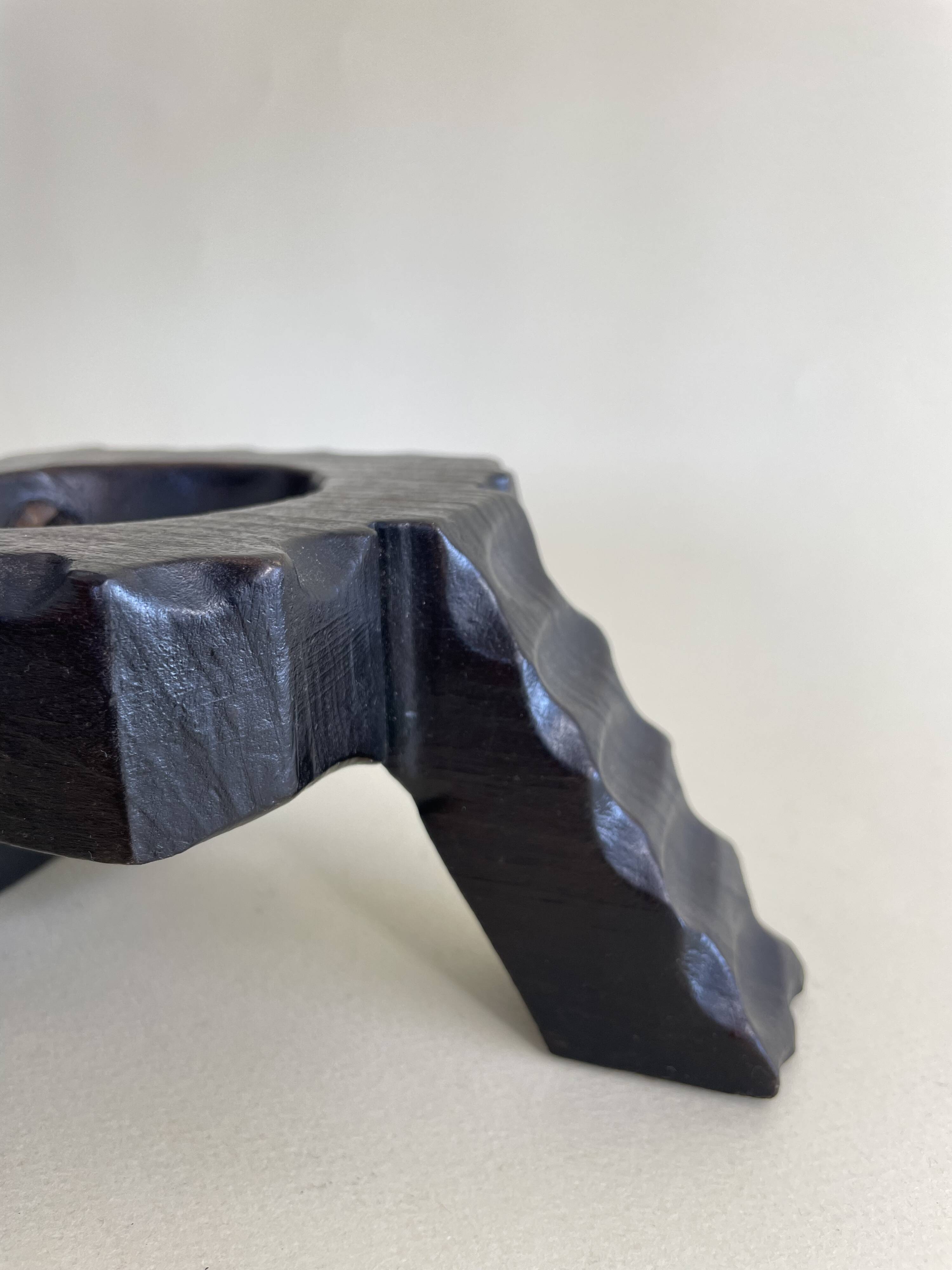 Brutalist Carved Wood Candle Holder