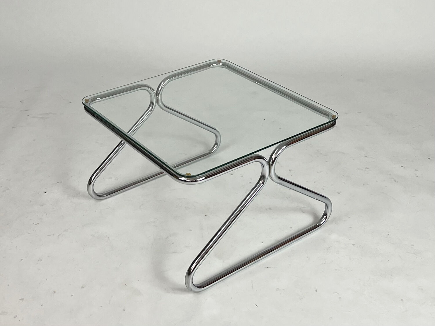 Vintage chrome glass coffee table 70s Space Age Bauhaus