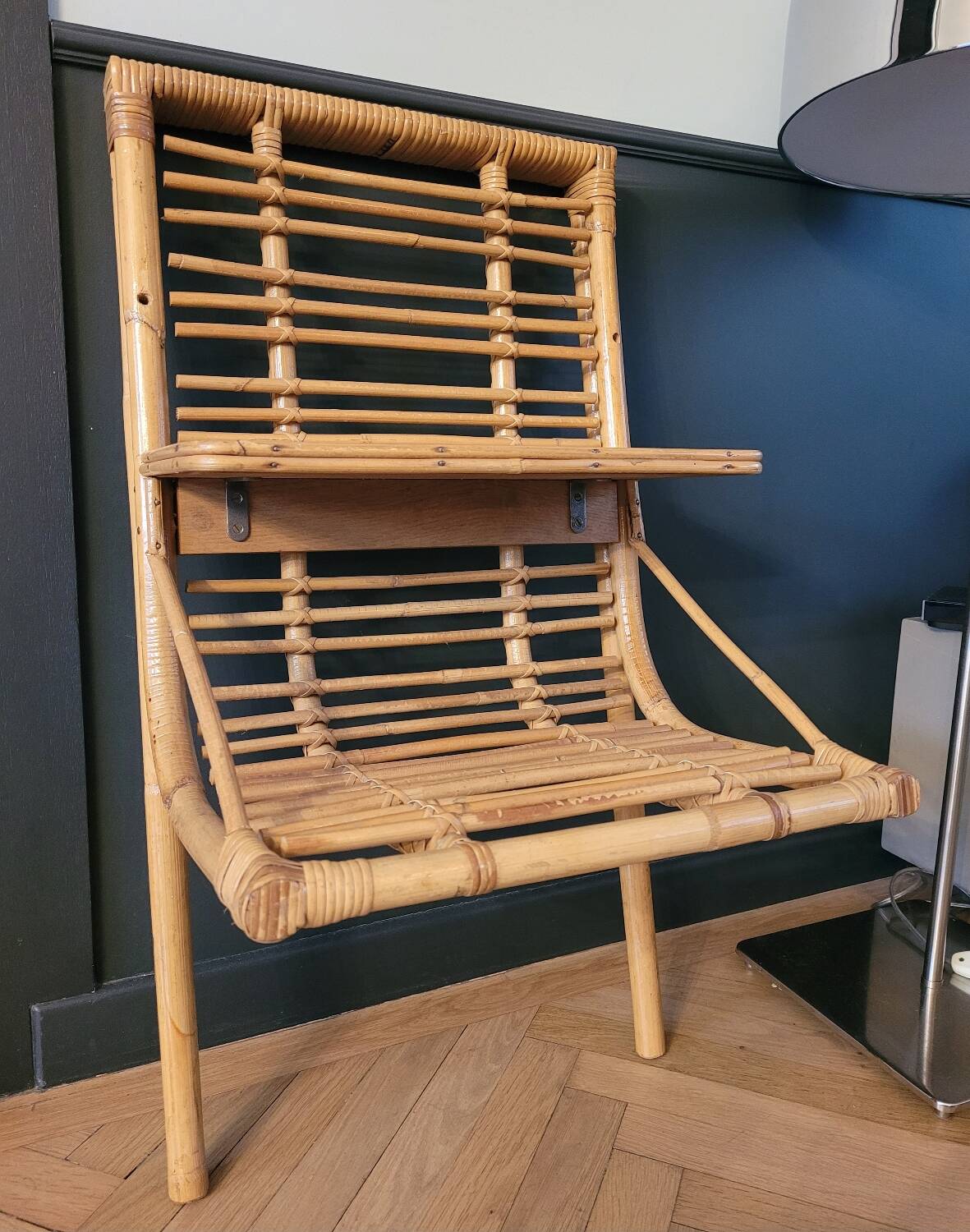 Vintage bamboo and rattan wall shelf